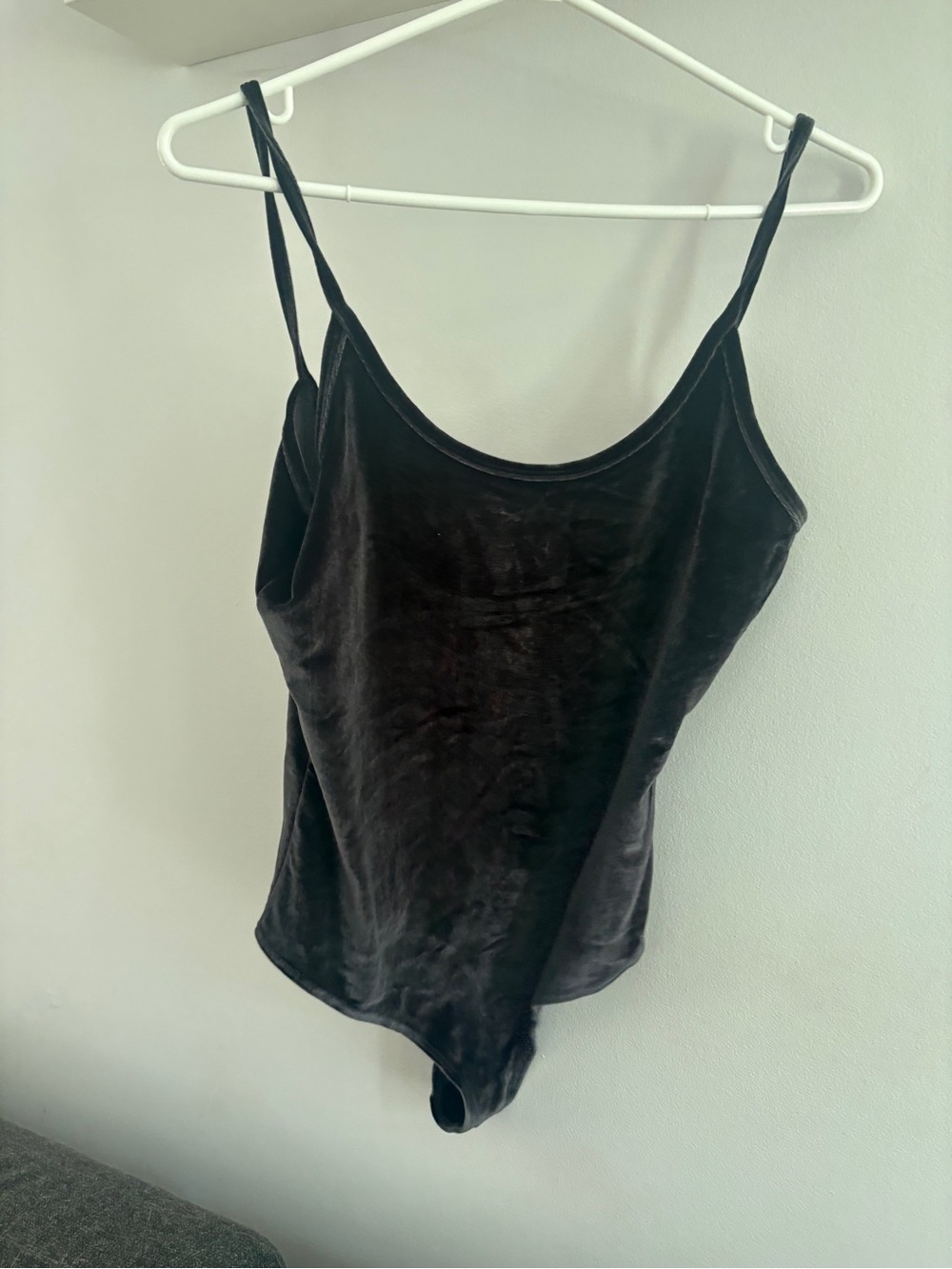 American Apparel Black Velvet Spaghetti Strap Bodysuit